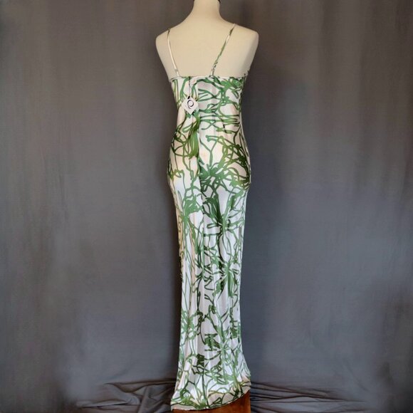 Q Dorit Sharon New XS Silk Mermaid Maxi Couture Dress White & Green - Picture 8 of 16
